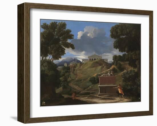 Landscape with Antique Tomb and Two Figures, 1642-1647-Nicolas Poussin-Framed Giclee Print