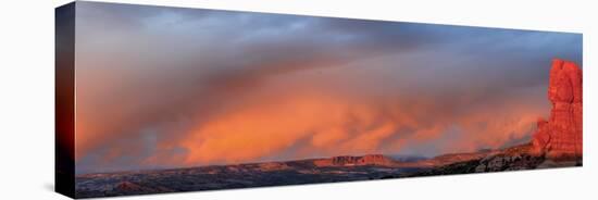 Landscape with Balanced Rock at sunset, Arches National Park, Utah, USA-Panoramic Images-Stretched Canvas