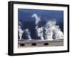 Landscape with Bison and Steam from Geysers, Yellowstone National Park, Wyoming Us-Pete Cairns-Framed Premium Photographic Print