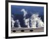 Landscape with Bison and Steam from Geysers, Yellowstone National Park, Wyoming Us-Pete Cairns-Framed Photographic Print