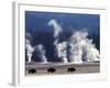 Landscape with Bison and Steam from Geysers, Yellowstone National Park, Wyoming Us-Pete Cairns-Framed Photographic Print