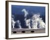 Landscape with Bison and Steam from Geysers, Yellowstone National Park, Wyoming Us-Pete Cairns-Framed Photographic Print