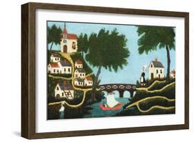 Landscape with Bridge-Henri Rousseau-Framed Art Print