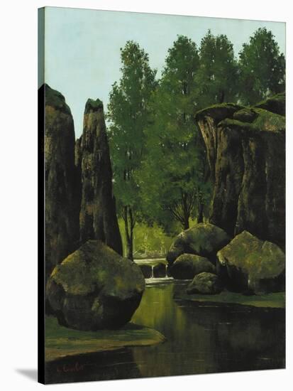 Landscape with Brook and Rocks-Gustave Courbet-Stretched Canvas