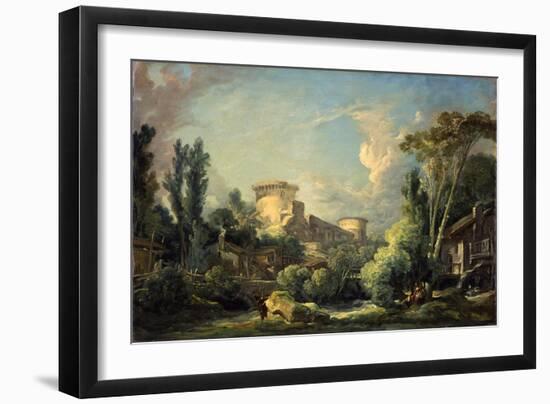 Landscape with Castle and Mill, c.1765-Francois Boucher-Framed Giclee Print