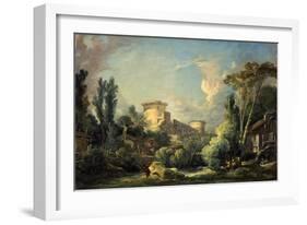 Landscape with Castle and Mill, c.1765-Francois Boucher-Framed Giclee Print