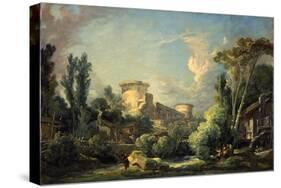 Landscape with Castle and Mill, c.1765-Francois Boucher-Stretched Canvas