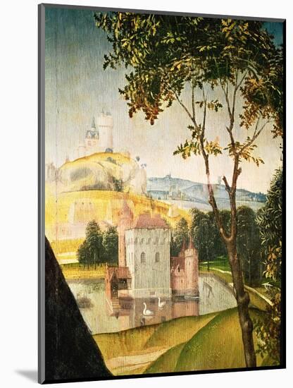 Landscape with Castle in a Moat and Two Swans, 1460-66-Rogier van der Weyden-Mounted Giclee Print