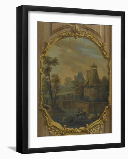 Landscape with Cattle Crossing a Stream and Shepherd-null-Framed Giclee Print