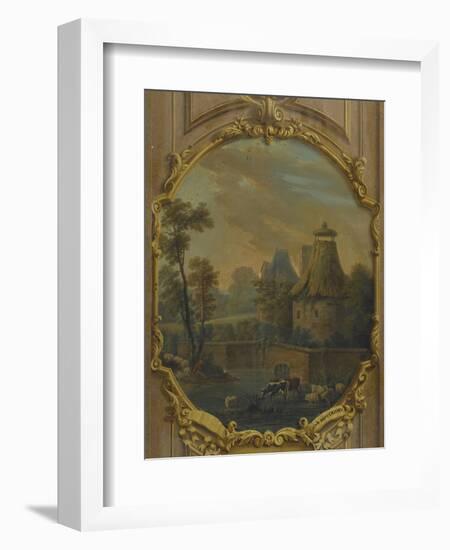 Landscape with Cattle Crossing a Stream and Shepherd-null-Framed Giclee Print