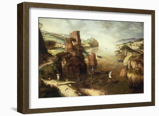 Landscape with Christ appearing to his Disciples at the Sea of Galilee, 1553-Pieter Breugel the Elder-Framed Giclee Print