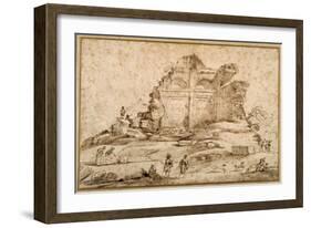 Landscape with Classical Ruins and a Youth Attacked by Dogs-Guercino (Giovanni Francesco Barbieri)-Framed Giclee Print