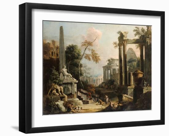 Landscape with Classical Ruins and Figures, c.1725-30-Marco & Sebastiano Ricci-Framed Giclee Print