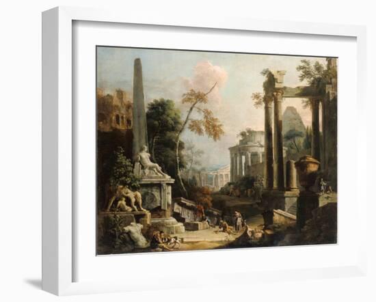 Landscape with Classical Ruins and Figures, c.1725-30-Marco & Sebastiano Ricci-Framed Giclee Print