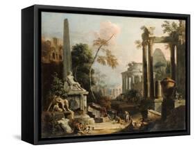 Landscape with Classical Ruins and Figures, c.1725-30-Marco & Sebastiano Ricci-Framed Stretched Canvas