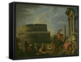 Landscape With Colosseum-Giovanni Paolo Pannini-Framed Stretched Canvas