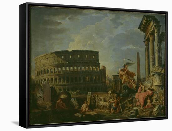 Landscape With Colosseum-Giovanni Paolo Pannini-Framed Stretched Canvas