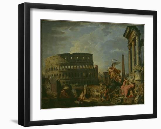 Landscape With Colosseum-Giovanni Paolo Pannini-Framed Premium Giclee Print