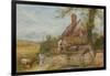 Landscape with Cottage, Girl and Cow (Bodycolour and Pencil on Paper, Pasted on Card)-Myles Birket Foster-Framed Giclee Print