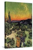 Landscape with Couple Walking and Crescent Moon-Vincent van Gogh-Stretched Canvas