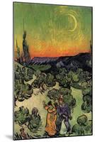 Landscape with Couple Walking and Crescent Moon-Vincent van Gogh-Mounted Art Print