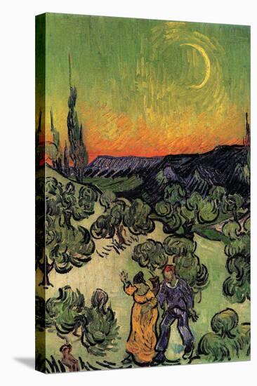 Landscape with Couple Walking and Crescent Moon-Vincent van Gogh-Stretched Canvas