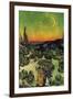 Landscape with Couple Walking and Crescent Moon-Vincent van Gogh-Framed Art Print