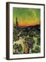 Landscape with Couple Walking and Crescent Moon-Vincent van Gogh-Framed Art Print