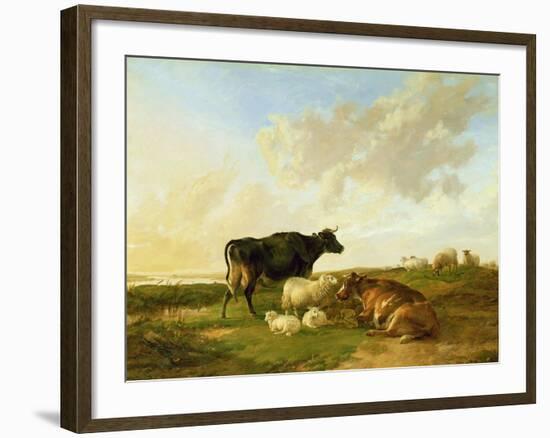 Landscape with Cows and Sheep, 1850-Thomas Sidney Cooper-Framed Giclee Print