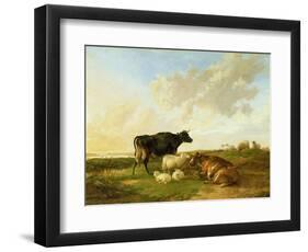 Landscape with Cows and Sheep, 1850-Thomas Sidney Cooper-Framed Giclee Print