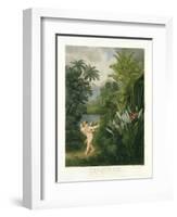 Landscape with Cupid Aiming an Arrow at a Parrot or Queen Flower, from "The Temple of Flora"-Philip Reinagle-Framed Giclee Print