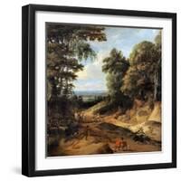 Landscape with deer hunt (The forest road)-Jacques d' Arthois-Framed Giclee Print