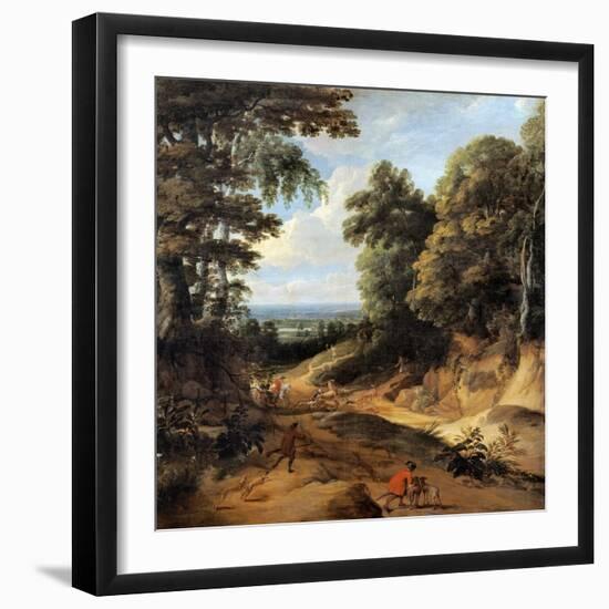 Landscape with deer hunt (The forest road)-Jacques d' Arthois-Framed Giclee Print