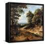Landscape with deer hunt (The forest road)-Jacques d' Arthois-Framed Stretched Canvas
