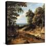 Landscape with deer hunt (The forest road)-Jacques d' Arthois-Stretched Canvas