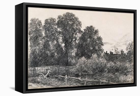 Landscape with Elm Tress and a House-John Constable-Framed Stretched Canvas