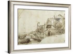 Landscape with Farm Buildings on the Right-Rembrandt van Rijn-Framed Giclee Print