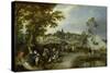 Landscape with Figures and a Village Fair (Village Kermesse)-Adriaen Pietersz van de Venne-Stretched Canvas