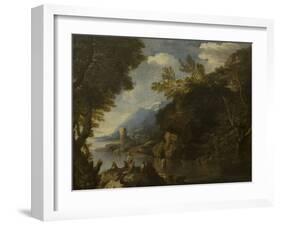 Landscape with figures and boats by Salvator Rosa-Salvator Rosa-Framed Giclee Print