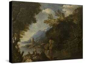 Landscape with figures and boats by Salvator Rosa-Salvator Rosa-Stretched Canvas