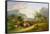 Landscape with Figures and Cattle-James Leakey-Framed Stretched Canvas