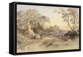 Landscape with Figures and Distant Castle-John Varley-Framed Stretched Canvas