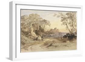 Landscape with Figures and Distant Castle-John Varley-Framed Giclee Print