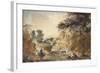 Landscape with Figures by a River, 1853 - 1854 (Watercolour over Pencil)-Camille Pissarro-Framed Giclee Print