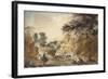 Landscape with Figures by a River, 1853 - 1854 (Watercolour over Pencil)-Camille Pissarro-Framed Giclee Print