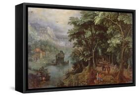 Landscape with Figures in an Avenue, C.1595 (Panel)-Gillis van III Coninxloo-Framed Stretched Canvas