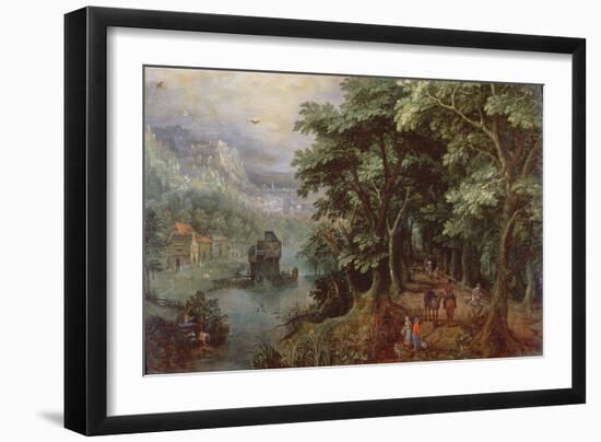 Landscape with Figures in an Avenue, C.1595 (Panel)-Gillis van III Coninxloo-Framed Giclee Print