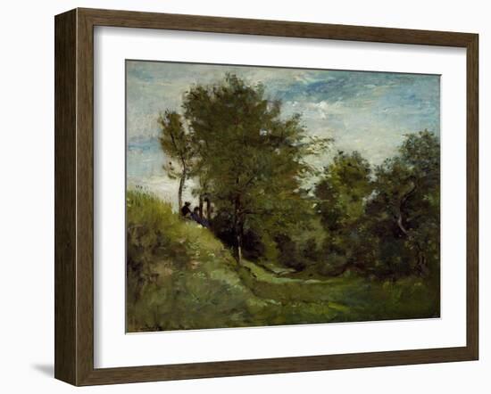 Landscape with Figures Seated on a Bank, Late 1870S-Charles Francois Daubigny-Framed Giclee Print