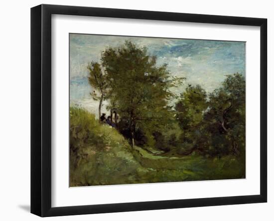 Landscape with Figures Seated on a Bank, Late 1870S-Charles Francois Daubigny-Framed Giclee Print