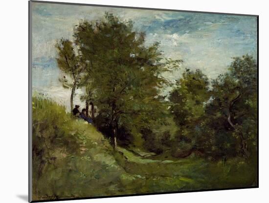 Landscape with Figures Seated on a Bank, Late 1870S-Charles Francois Daubigny-Mounted Giclee Print